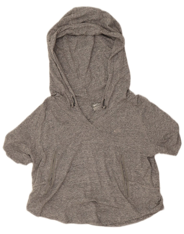 Nike Womens Hooded T-Shirt Top UK 14 Large Grey Flecked Cotton