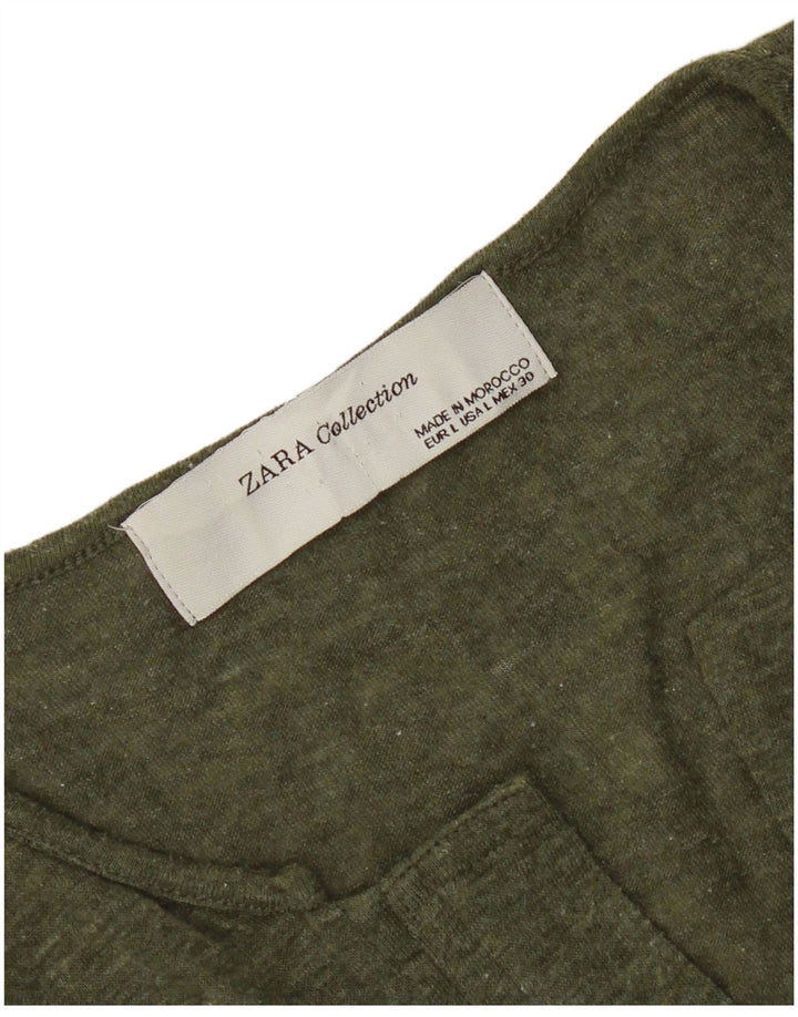 Zara Dame Top Langærmet UK 16 Stor Grøn Flecked