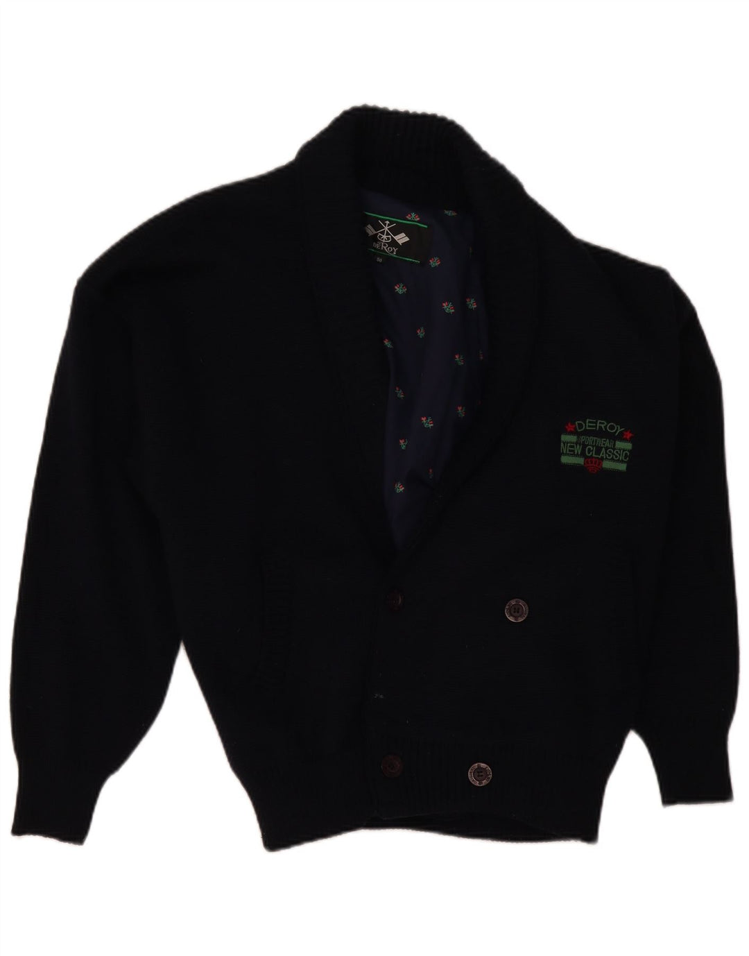 VINTAGE Herre cardigan sweater IT 50 Mellem marineblå uld
