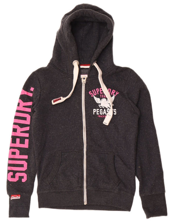 Superdry hættetrøje til kvinder med grafisk lynlås UK 6 XS Grå Flecked Polyester