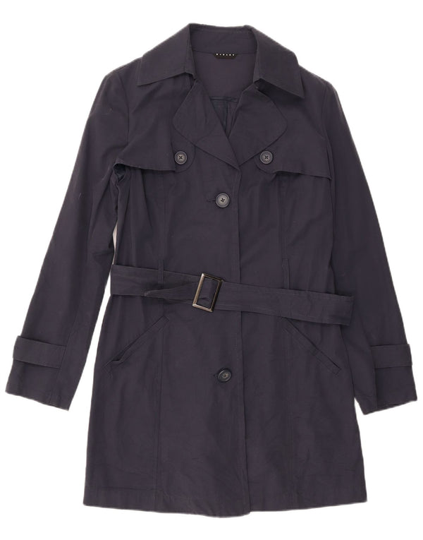 SISLEY Womens Trench Coat IT 42 Medium Navy Blue Cotton