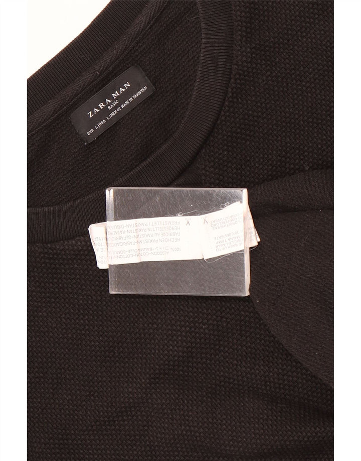 Zara Mens Crew Neck Jumper Sweater Large Black Cotton