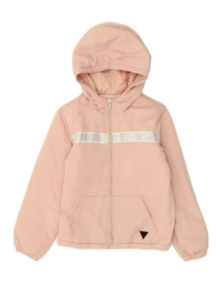 GUESS Girls Graphic Hooded Bomber Jacket 9-10 Years Pink Polyester Vintage Guess and Second-Hand Guess from Messina Hembry 