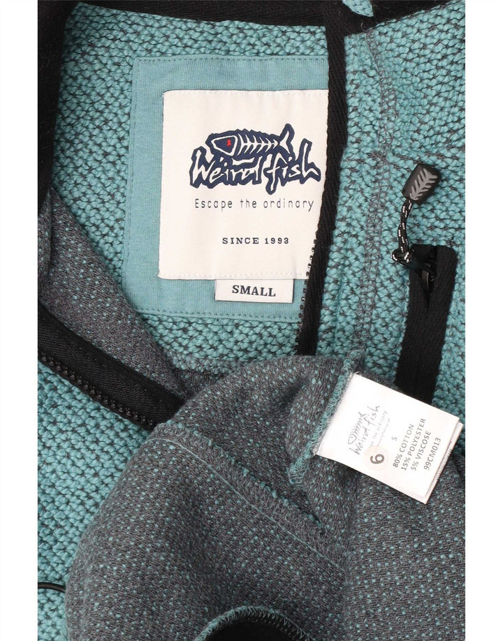 Weird Fish Mens Graphic Zip Neck Sweatshirt Jumper Small Turquoise Cotton