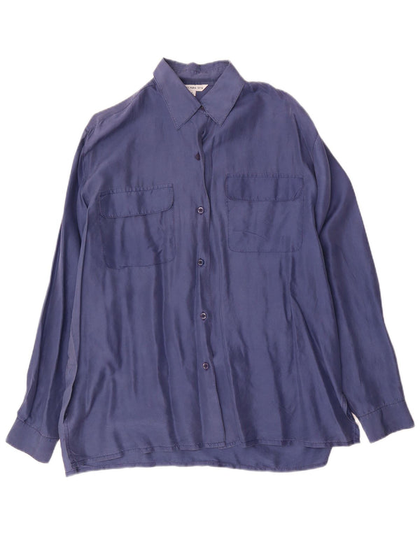 Vintage γυναικείο πουκάμισο μπλούζα UK 16 Large Navy Blue Silk