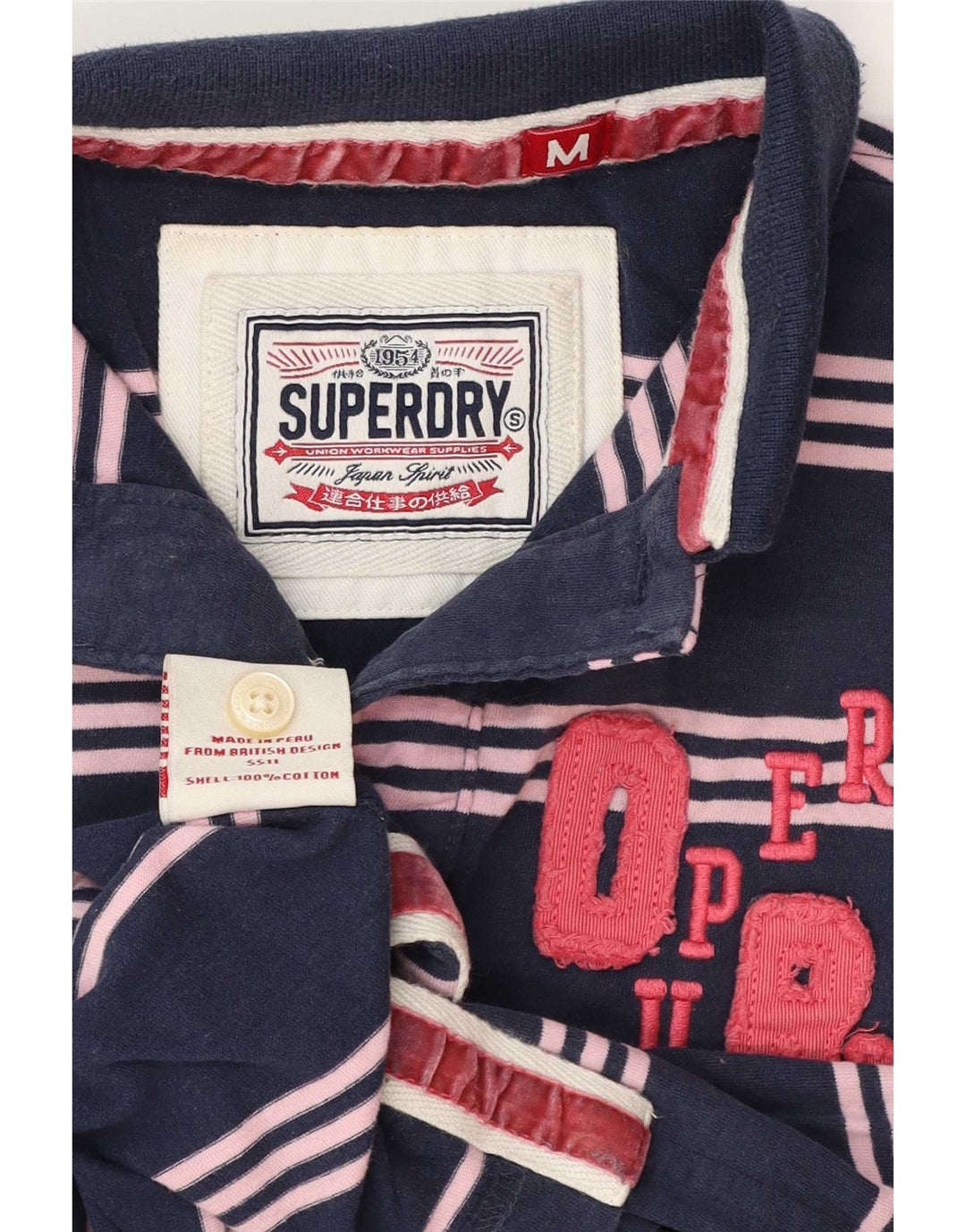 Superdry Mens Graphic Polo Shirt Medium Navy Blue Striped Cotton
