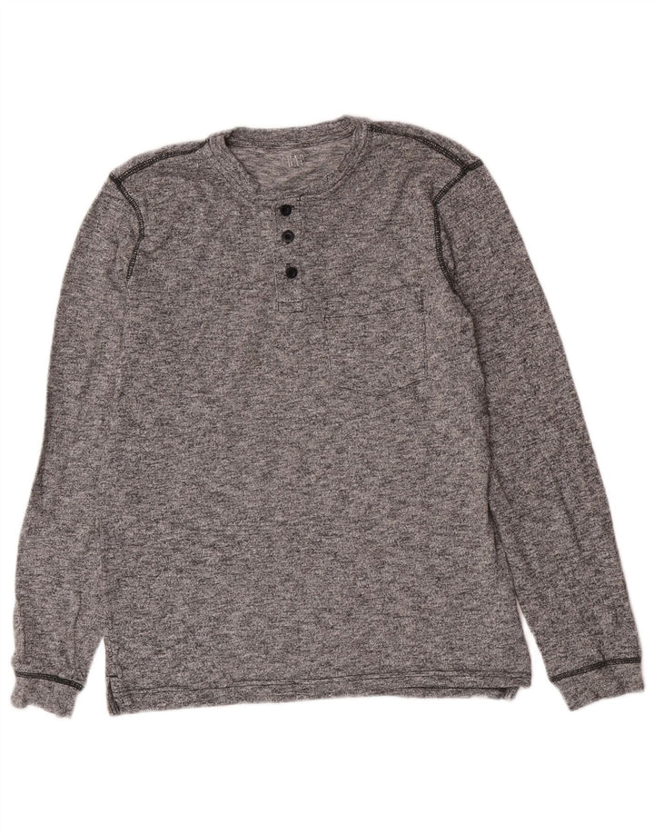 Gap Mens Top Long Sleeve Small Grey Flecked Cotton