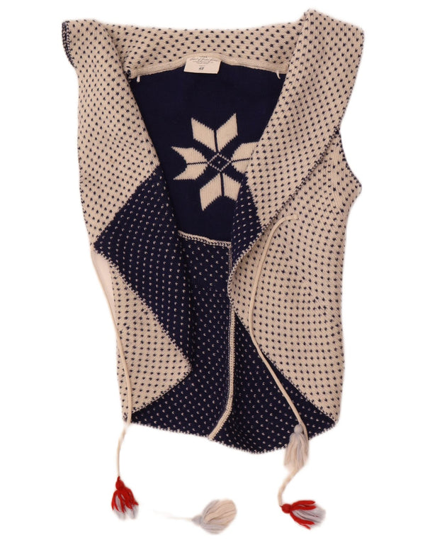 Maglione cardigan avvolgente senza maniche da donna H&M UK 10 Small Off White Fair Isle