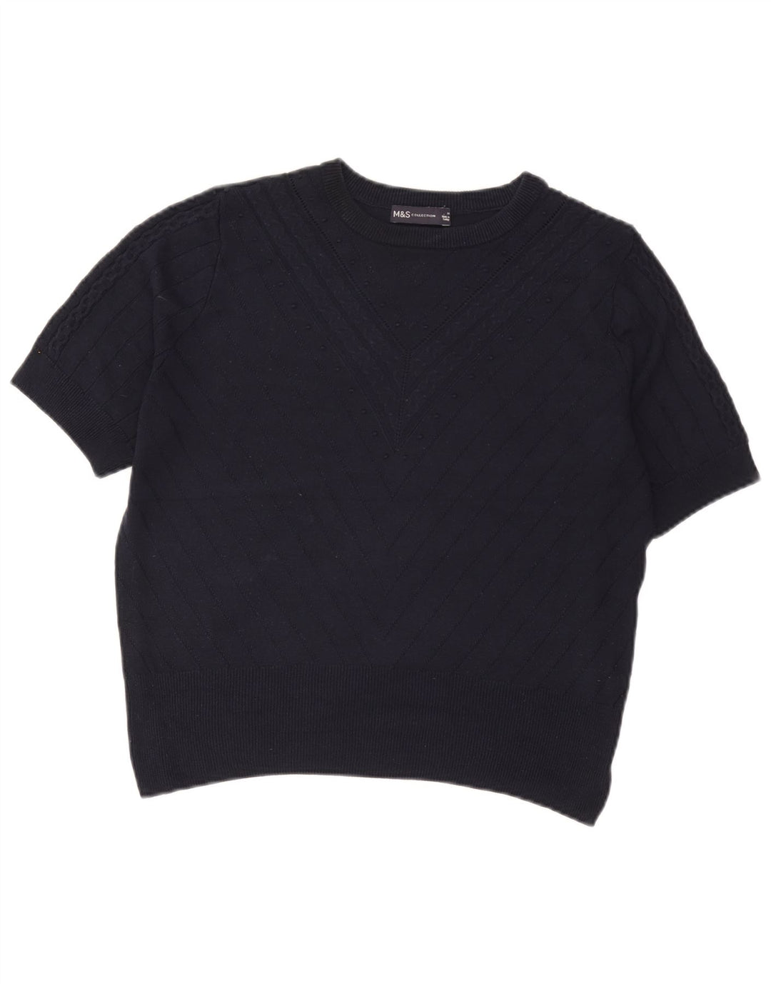 Maglione maglione girocollo corto da donna Marks & Spencer UK 14 medio blu navy