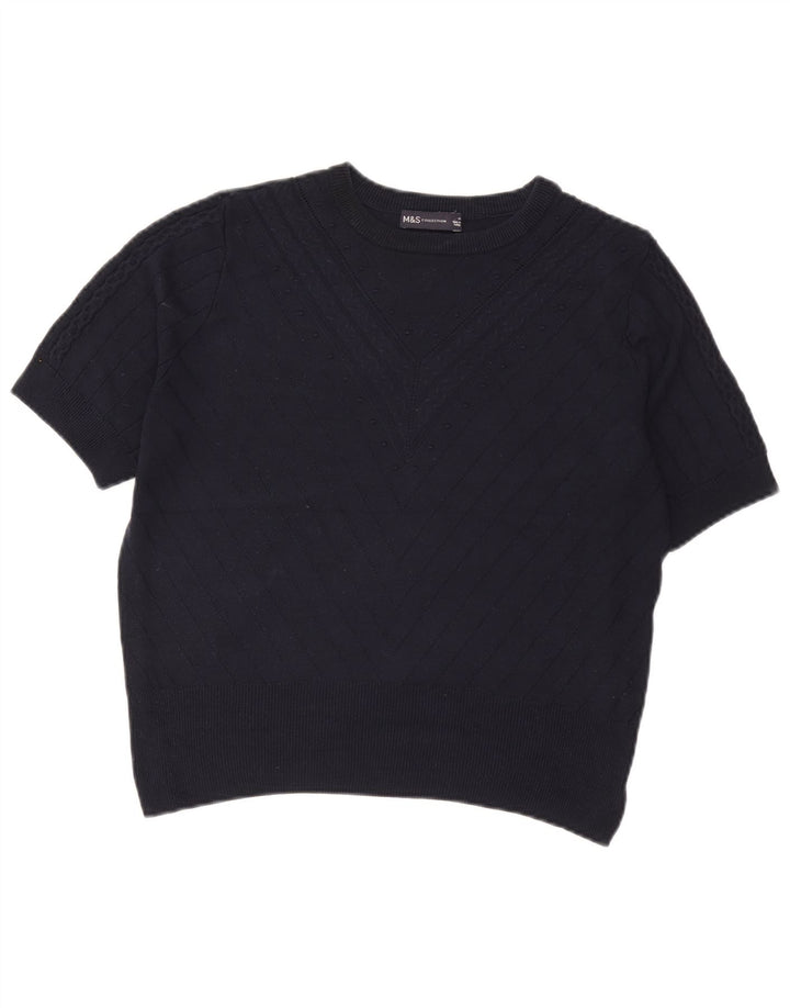Maglione maglione girocollo corto da donna Marks & Spencer UK 14 medio blu navy
