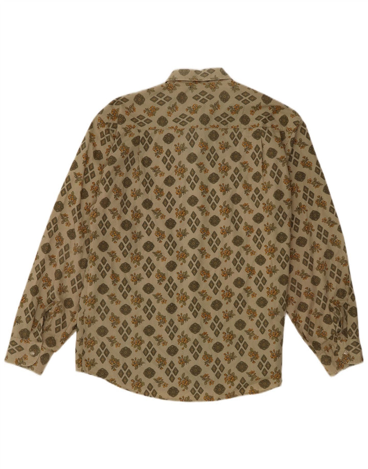Vintage Herrenhemd, groß, Khaki, Blumenmuster, Polyester