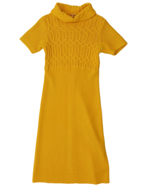 Vintage γυναικείο κοντομάνικο φόρεμα UK 10 Small Yellow