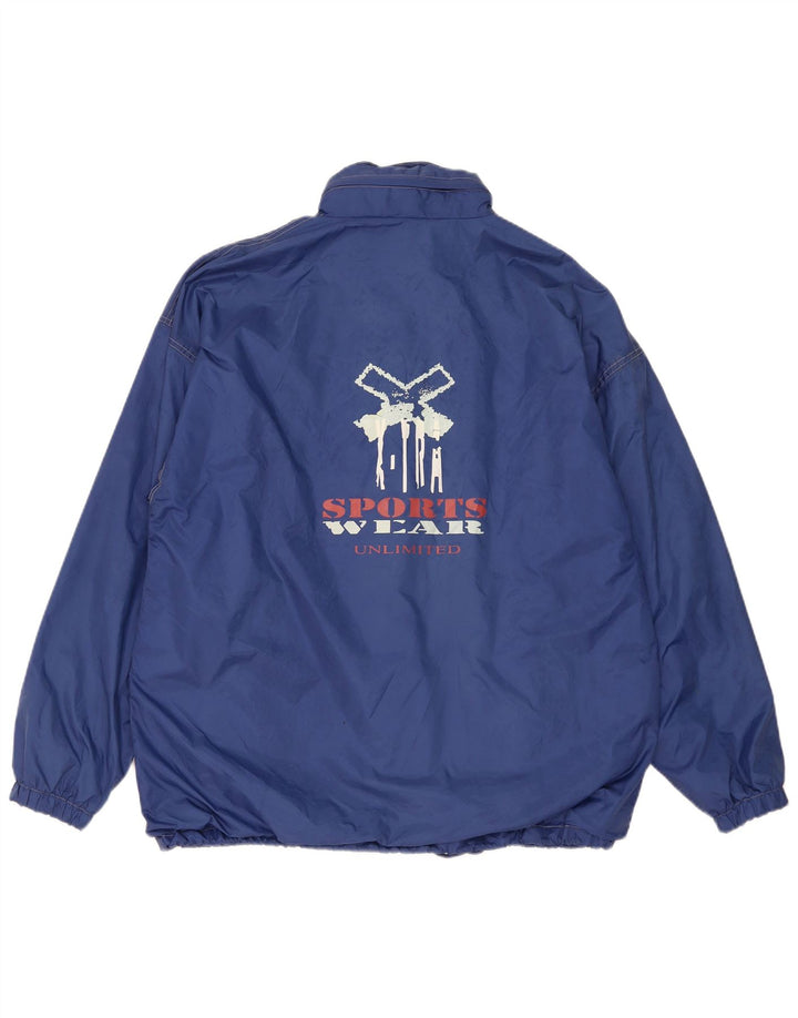 Essential Mens Graphic Hooded Rain Jacket UK 40 Large Blue Polyamide