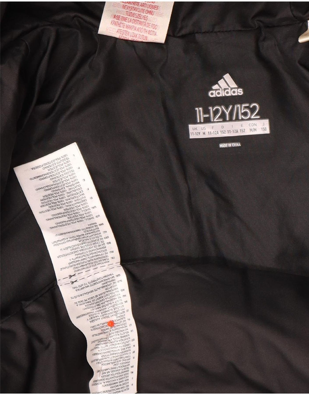 Adidas Jungen wattierte Jacke mit Kapuze, 11–12 Jahre, schwarzes Polyester
