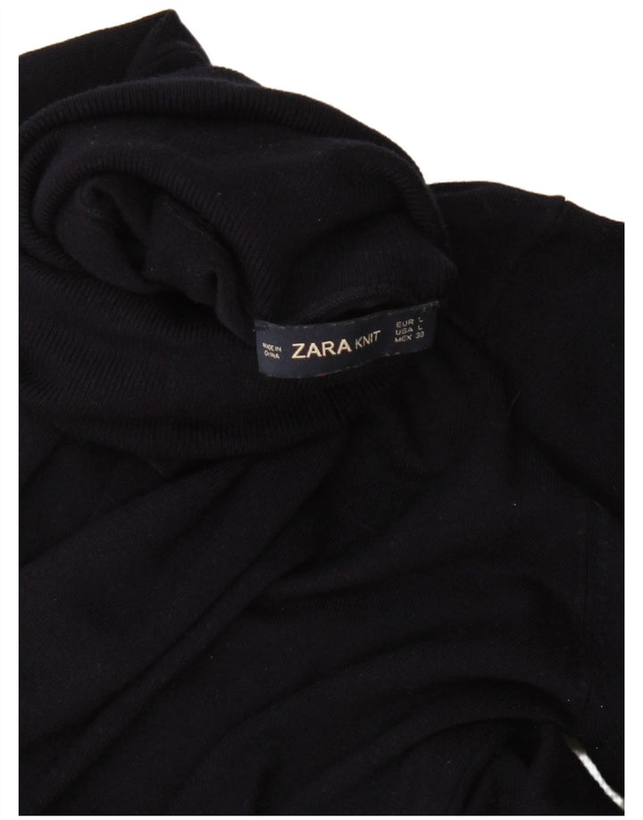 Zara Womens Roll Neck Jumper Sweater UK 14 Large Navy Blue