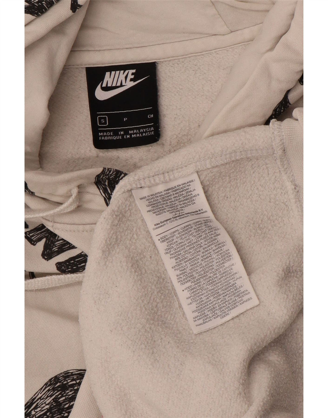 Nike Mens Graphic Hoodie Jumper Small Off White Cotton