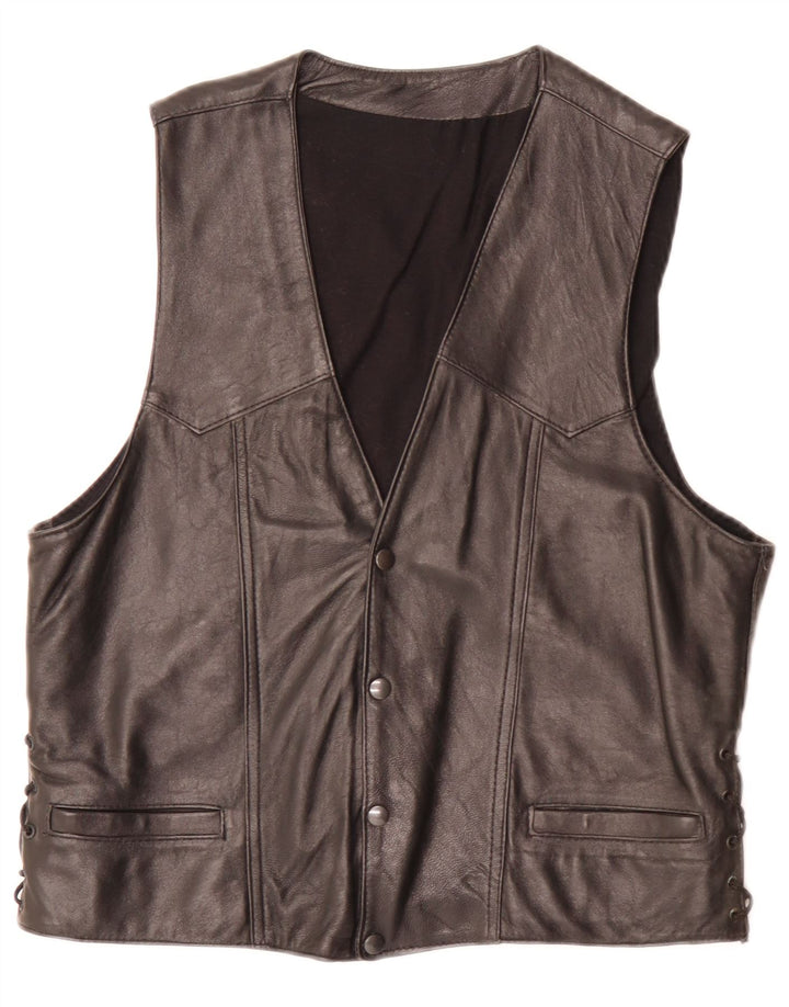 Vintage Mens Leather Waistcoat Small Black