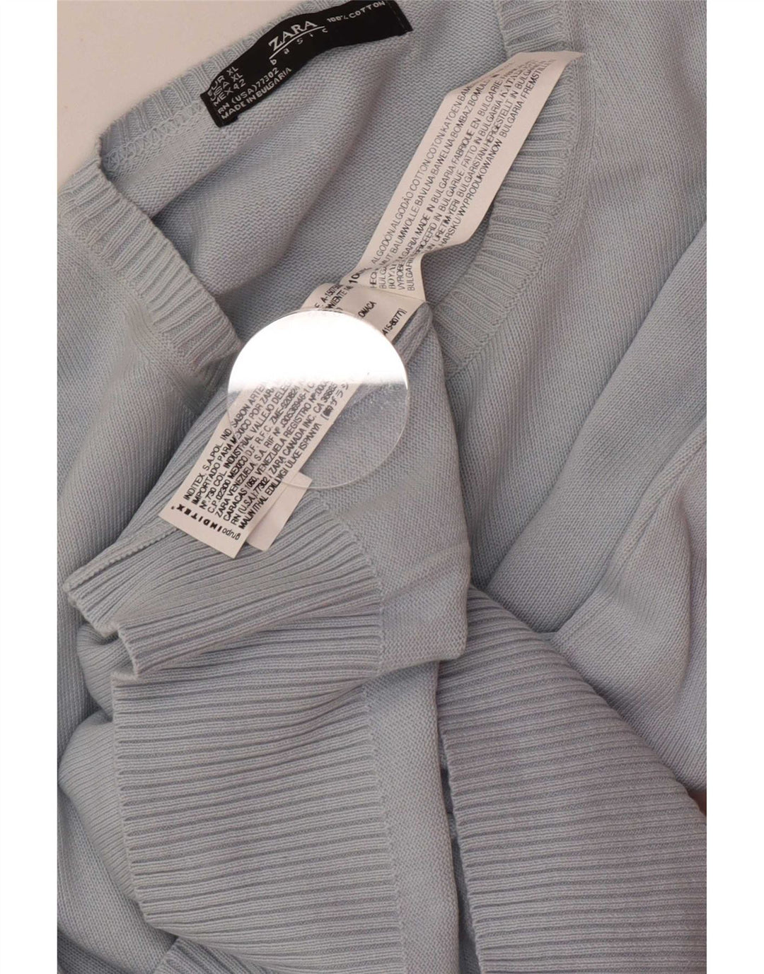 Zara Mens Crew Neck Jumper Sweater XL Blue Cotton