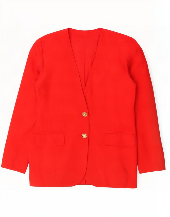 Giacca blazer vintage da donna a 2 bottoni UK 14 grande seta rossa