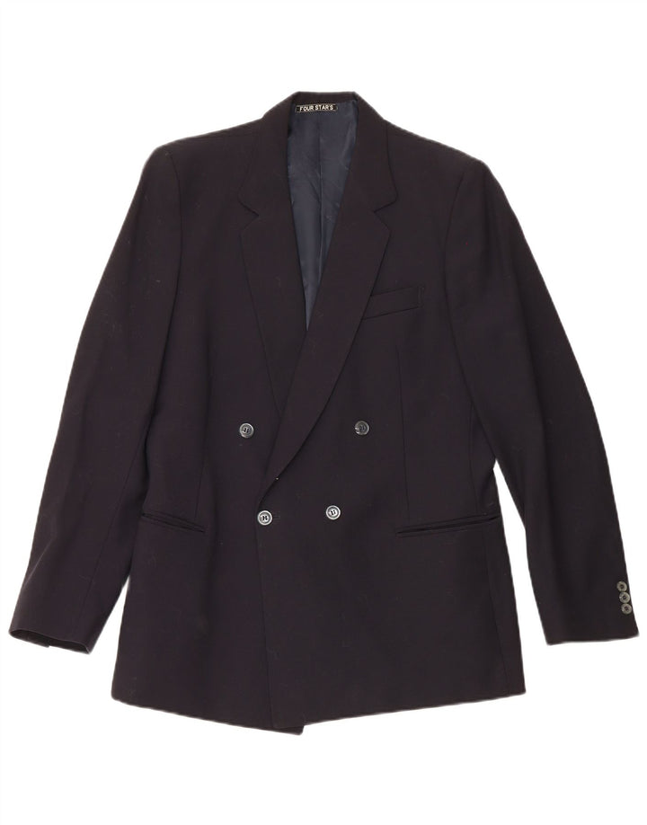 Vintage Mens Double Breasted Blazer Jacket IT 50 Large Navy Blue Wool