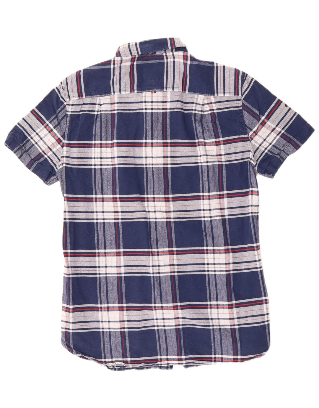 SUPERDRY Mens Short Sleeve Shirt Medium Navy Blue Check Cotton