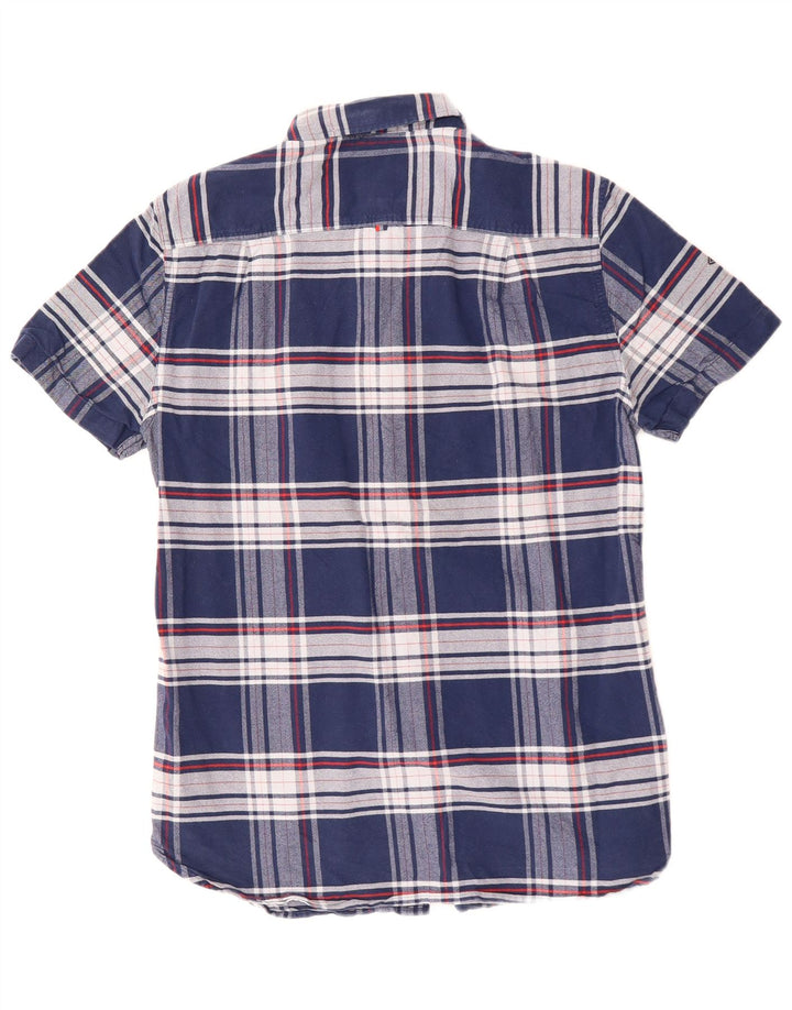 SUPERDRY Mens Short Sleeve Shirt Medium Navy Blue Check Cotton