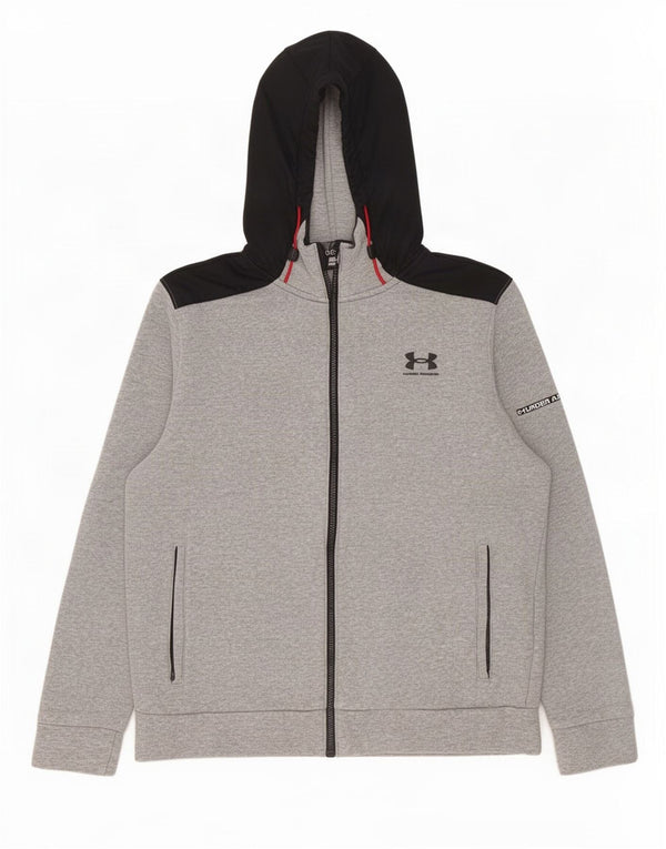 Under Armour Mens Zip Hoodie Sweater Medium Grey Colourblock Cotton