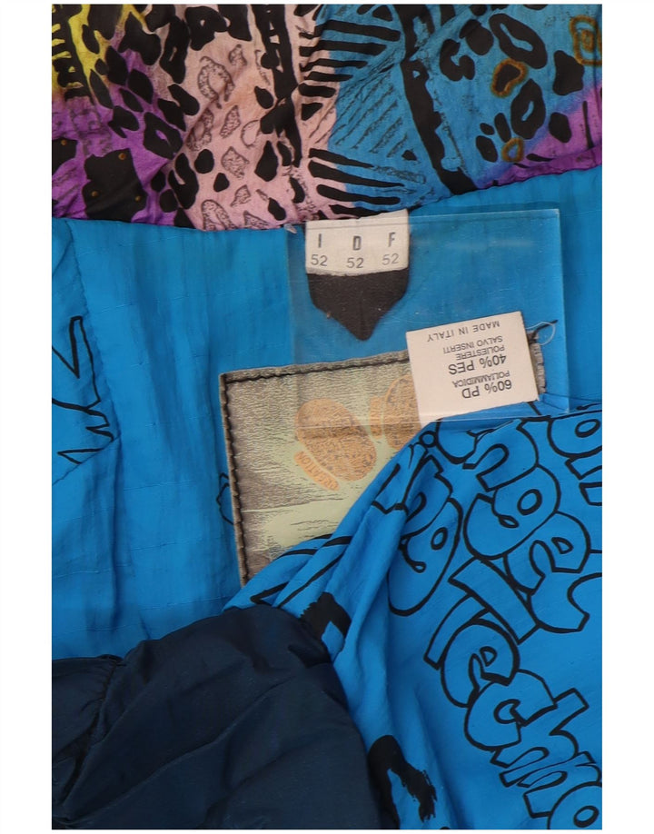 Vintage Womens Oversized Ski Jacket IT 52 2XL Blue Animal Print Polyamide
