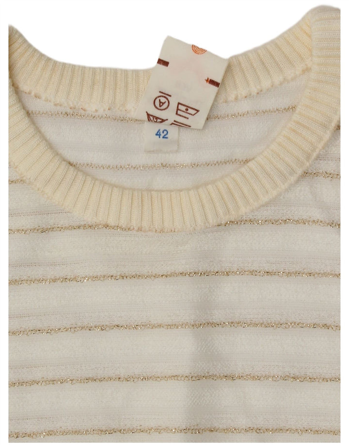 Vintage Womens Crew Neck Jumper Sweater EU 42 Large White Striped
