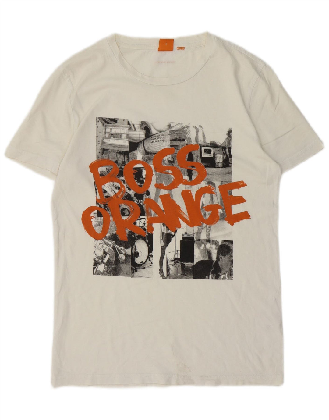 HUGO BOSS Mens Graphic T-Shirt Top Small White Cotton