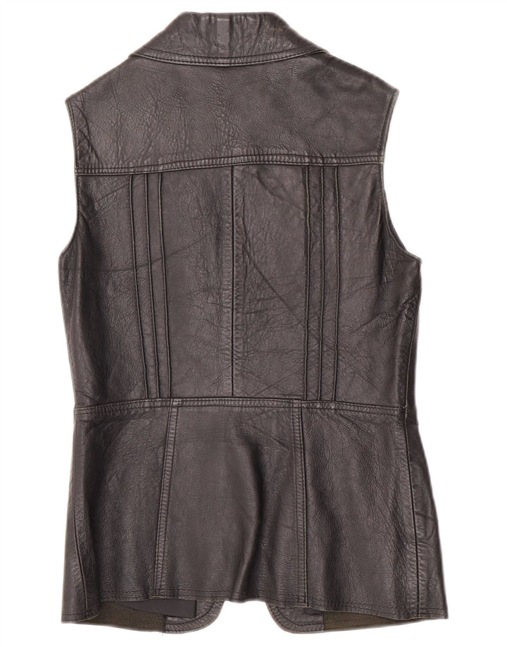 Vintage Womens Leather Gilet UK 10 Small Black Leather
