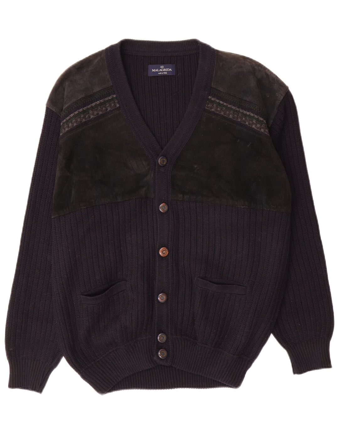 Malagrida Mens Cardigan Sweater Large Navy Blue