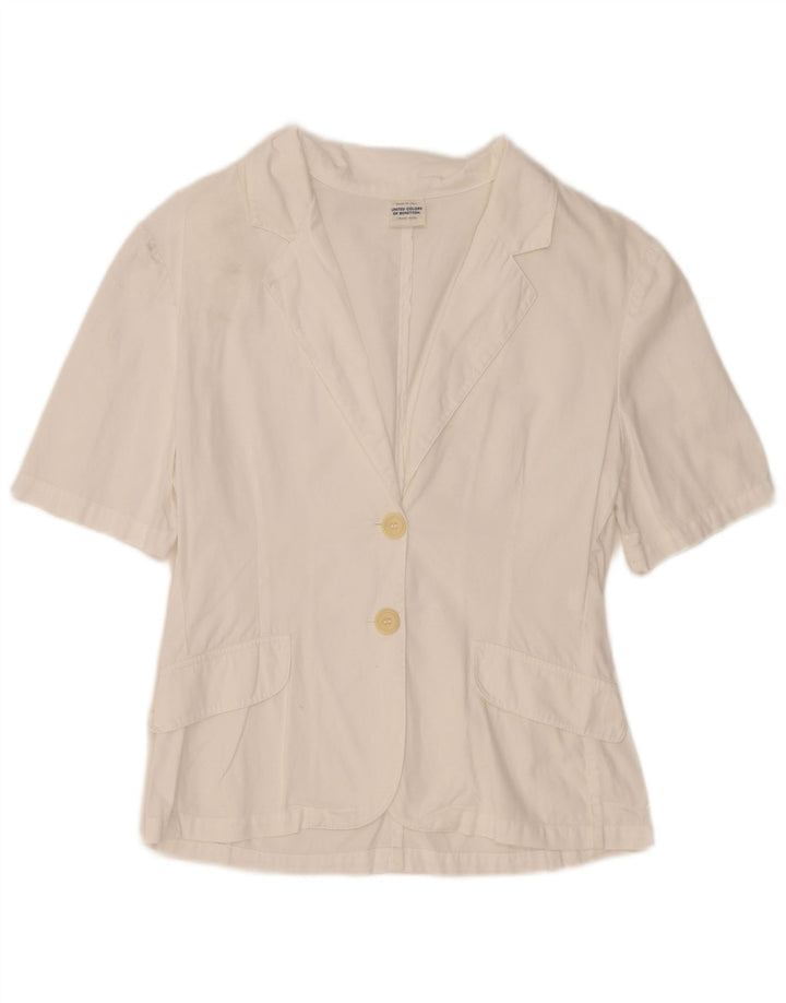 Benetton Womens Short Sleeve Cardigan Top IT 42 Medium White Cotton