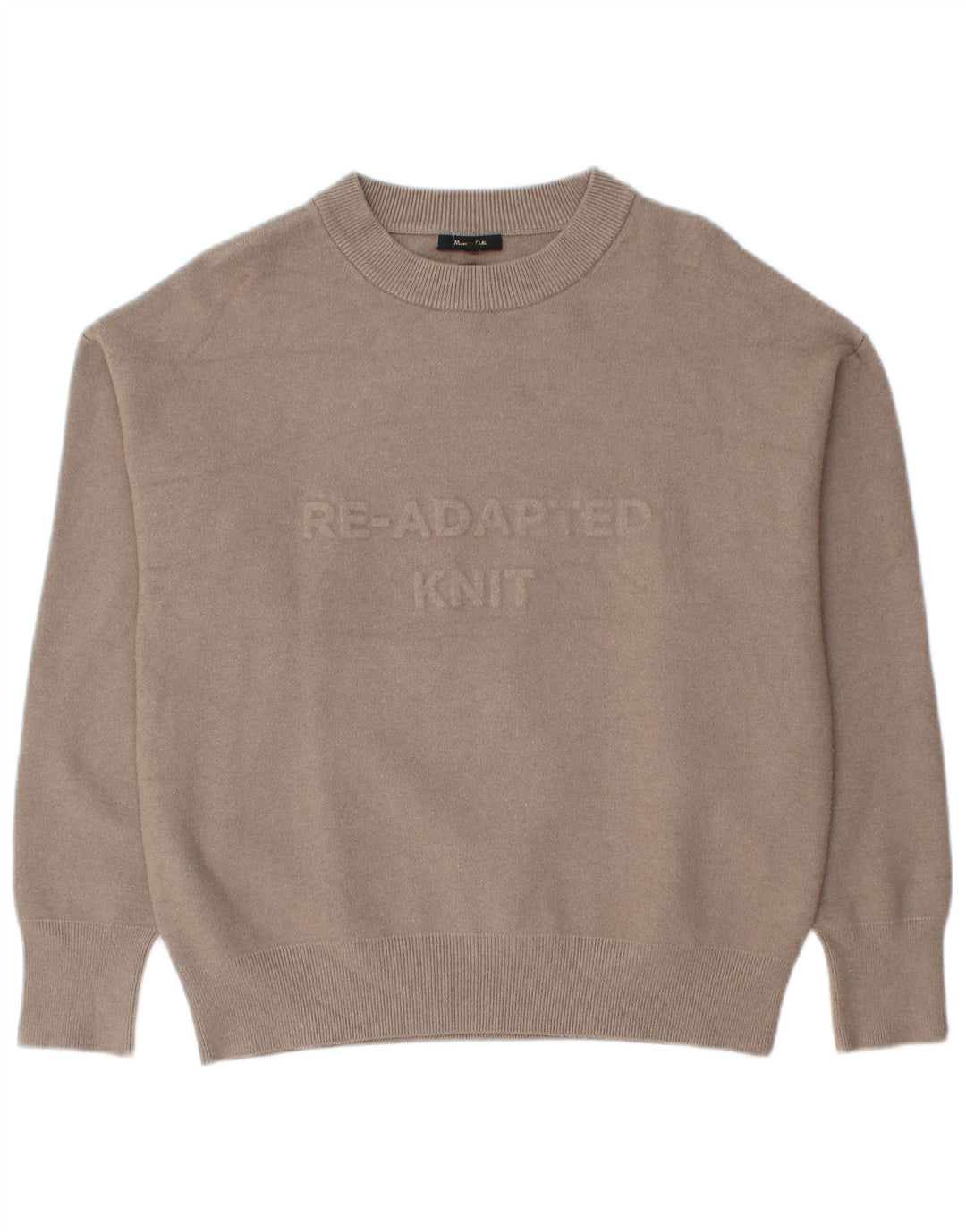 Massimo Dutti Womens Graphic Crew Neck Jumper Sweater UK 14 Medium Beige