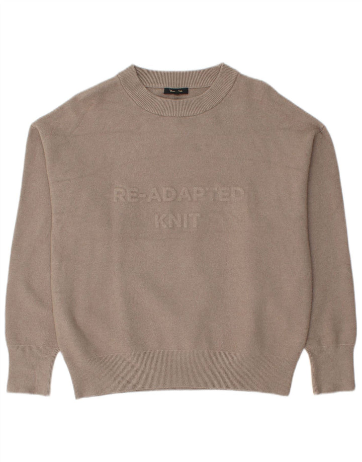 Massimo Dutti Womens Graphic Crew Neck Jumper Sweater UK 14 Medium Beige