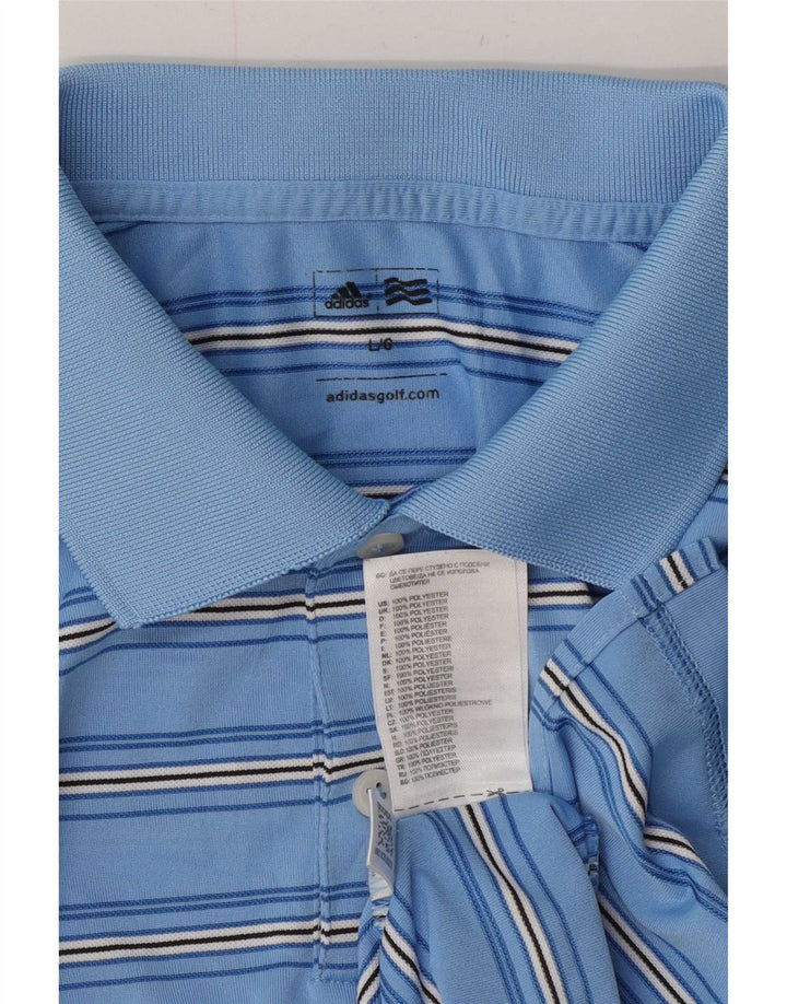 Adidas Mens Polo Shirt Large Blue Striped Polyester