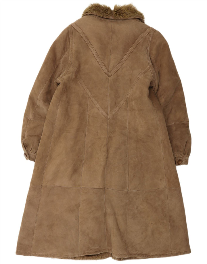 Vintage Womens Oversized Shearling Coat UK 10 Small Brown