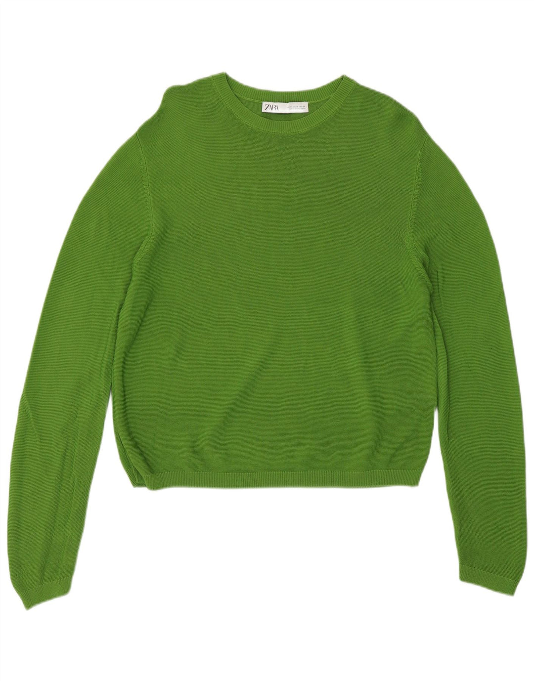 Zara Womens Crew Neck Jumper Sweater UK 14 Medium Green Viscose