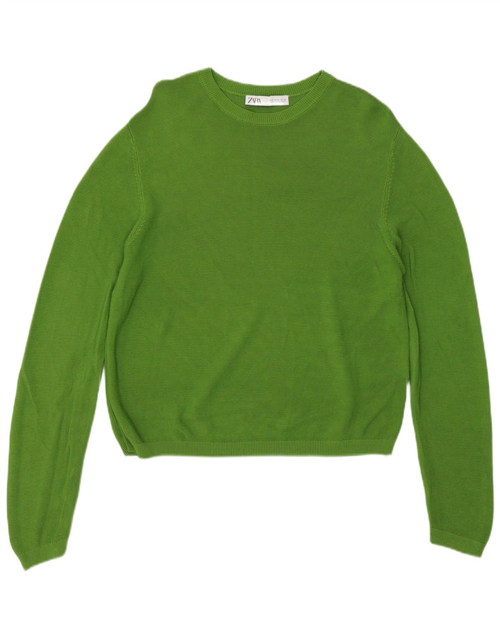 Zara Womens Crew Neck Jumper Sweater UK 14 Medium Green Viscose