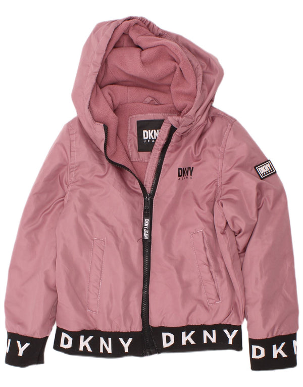 Jaqueta bomber com capuz gráfico Dkny Girls 6-7 anos rosa colorblock