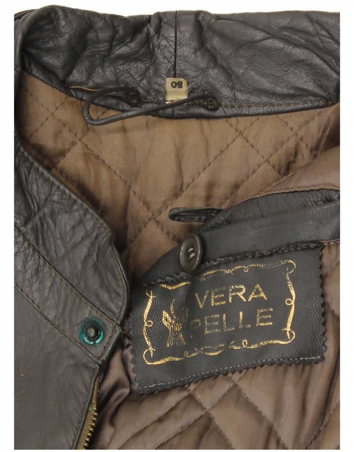 Giacca in pelle militare vintage da uomo IT 50 grande in pelle grigia