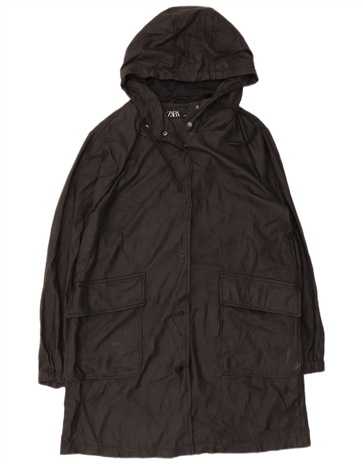 Zara Womens Hooded Raincoat UK 14 Medium Black