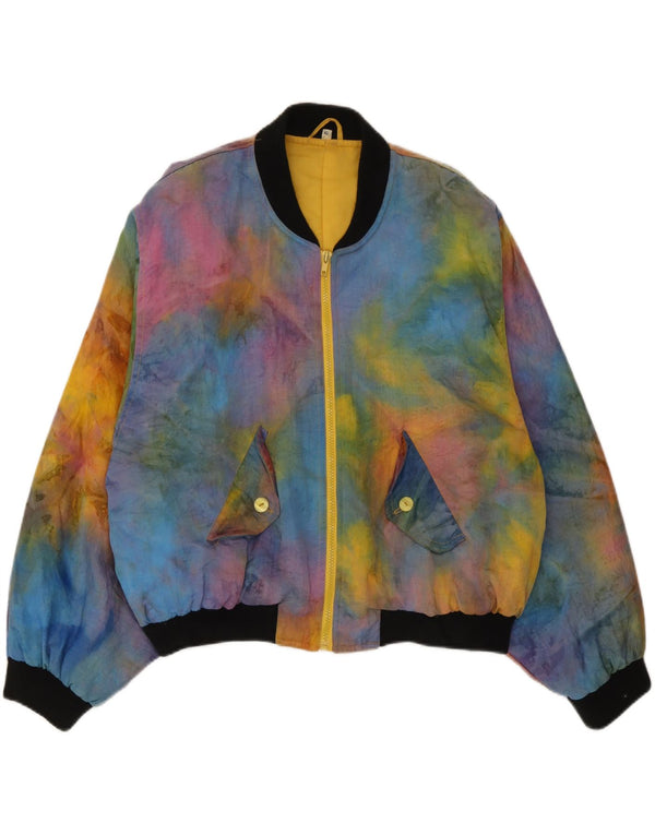 Vintage Damen Bomberjacke IT 42 Medium Mehrfarbig Tie Dye Polyamid