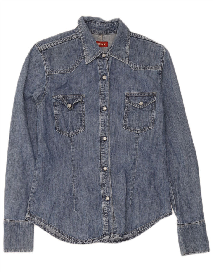 Carrera Dame Denim Shirt UK 12 Medium Blue Cotton