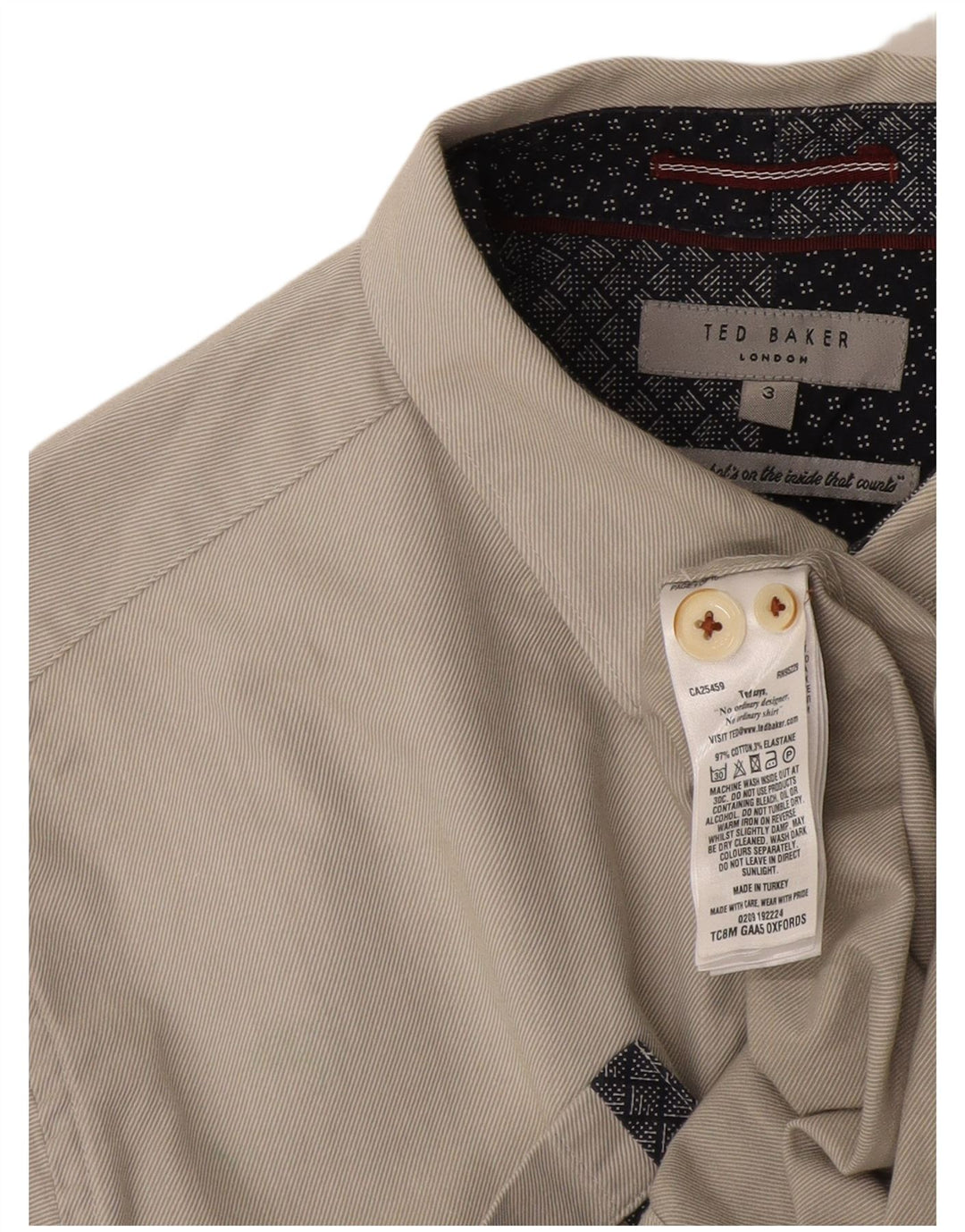 Ted Baker Mens Shirt Size 3 Small Off White Cotton