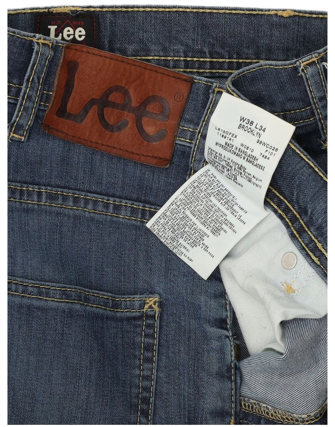 Lee Mens Brooklyn Straight Jeans W38 L31 Blue Cotton
