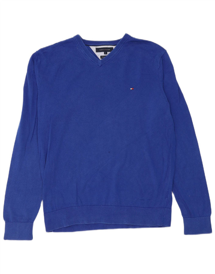 Suéter masculino TOMMY HILFIGER com decote em V XL azul algodão