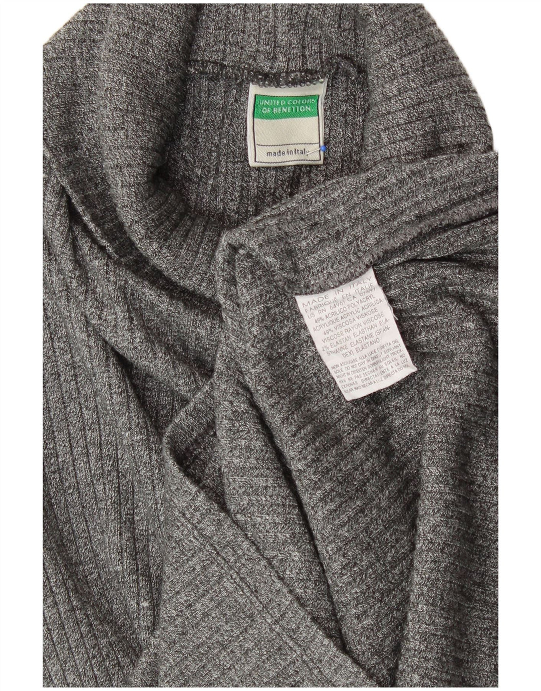 BENETTON Womens Roll Neck Top Long Sleeve UK 12 Medium Grey Acrylic