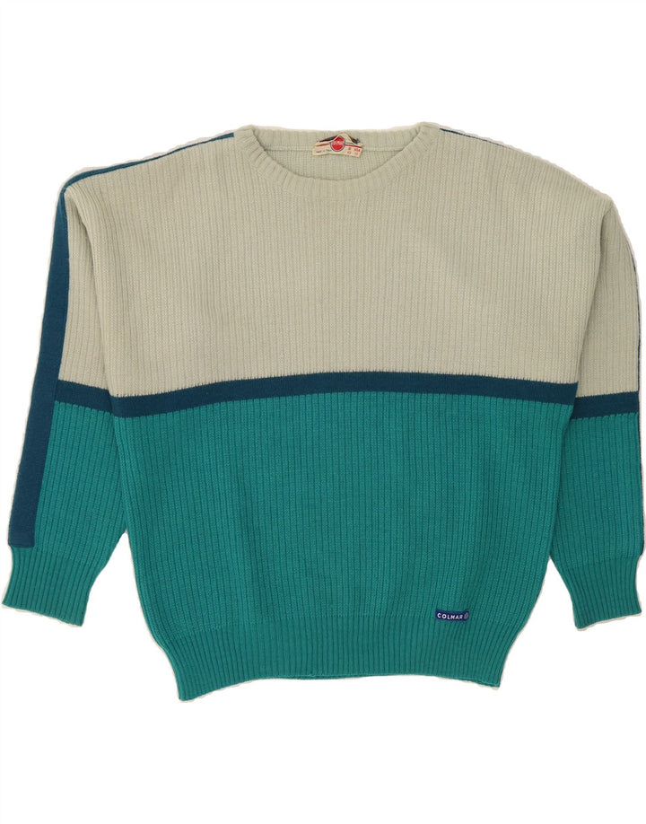 COLMAR Womens Crew Neck Jumper Sweater US 12 Large Blue Colourblock Wool Vintage Colmar and Second-Hand Colmar from Messina Hembry 