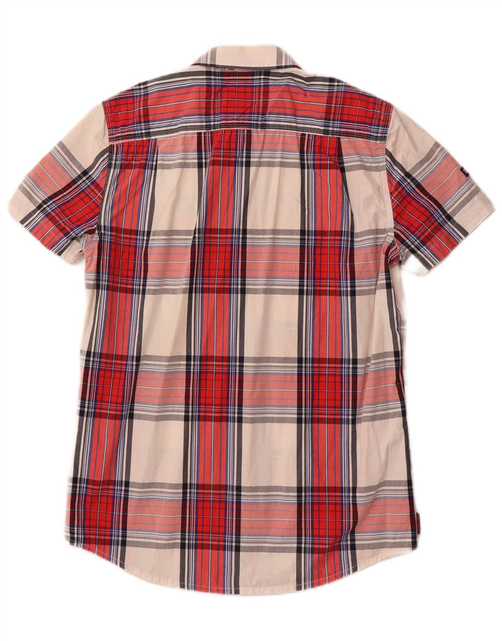 SUPERDRY Mens Regular Fit Short Sleeve Shirt Medium Red Check Cotton